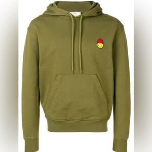 Ami Alexandre Mattiussi Smiley Hoodie Pullover Olive Green Size S EUC